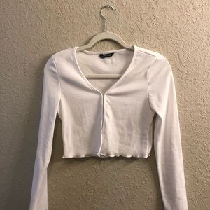 White Cropped Cardigan w Clips NWOT